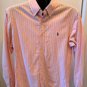 Ralph Lauren Slim Fit Button Down Shirt Medium Pink White Stripe Oxford